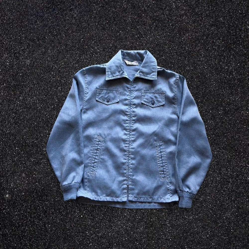 Vintage 70s West Wind Mens Blue Zip Up Windbreaker Jacket Medium Epaulets Pocket